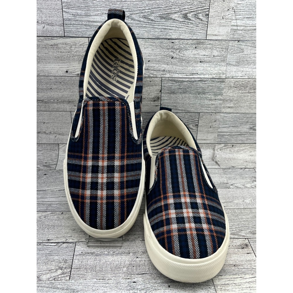 TAOS Women's Plaid Slip On Sneakers Shoes Navy Orange White Size 8.5